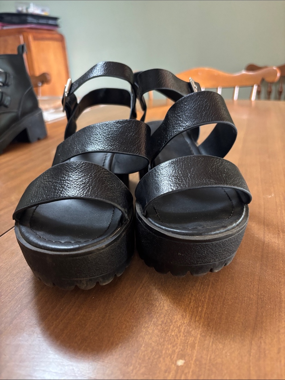 Soda Black Chunky Platform Strappy Sandals with Buckle - Picture 2 of 4